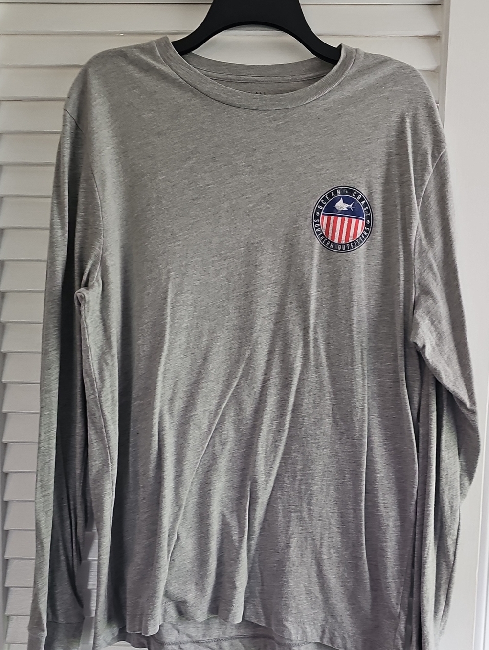 Gray Long-Sleeve Crew Shirt with Shield Chest Emblem